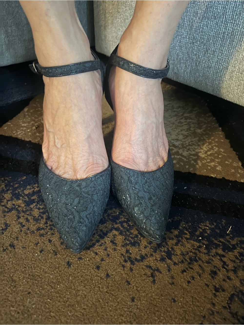 Ankle-Strap Pointed Toe Women's Dress Pumps in Dark Gray